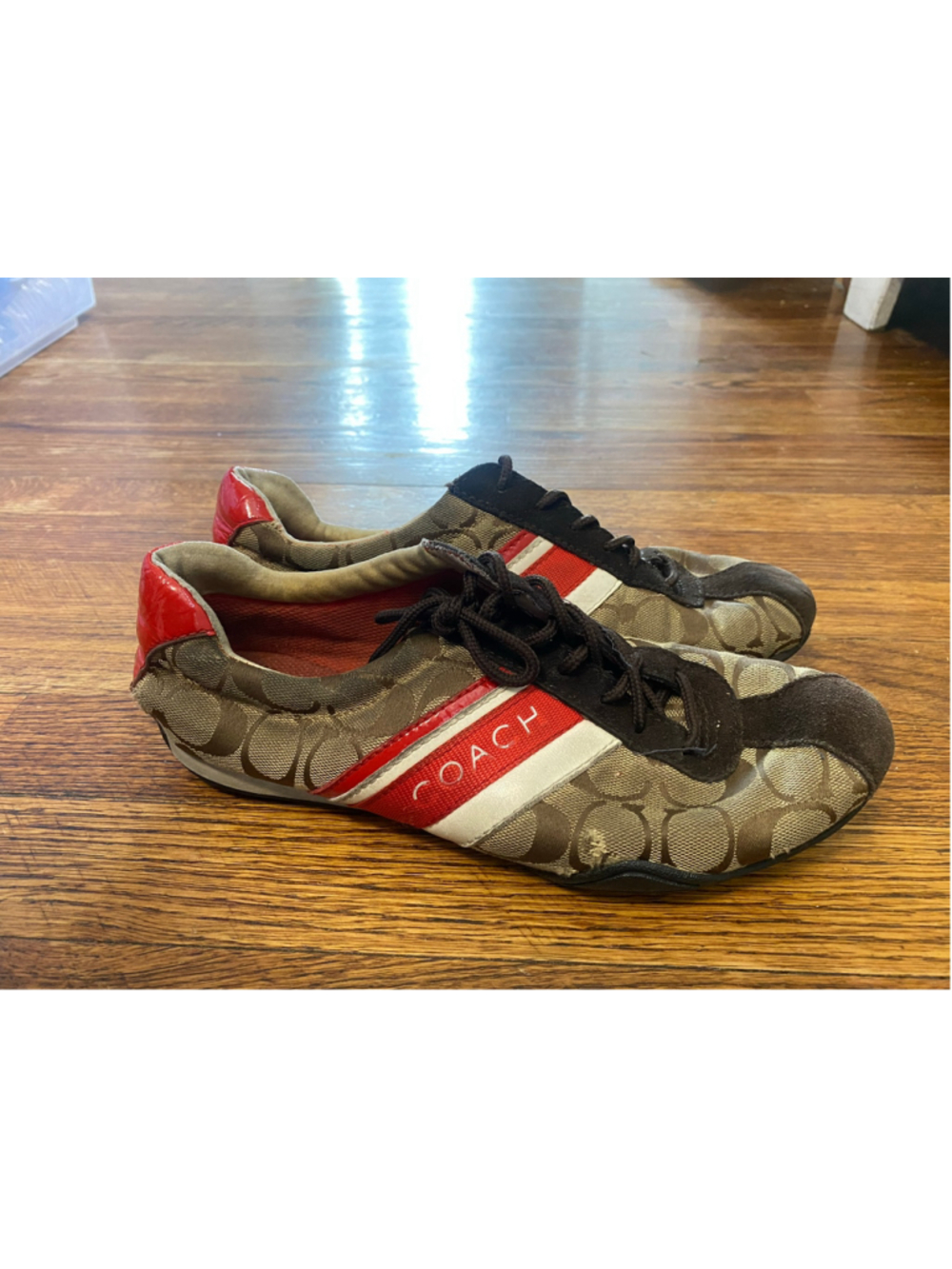 Coach Jayme Signature C Sneakers Brown Red Logo Low Top Lace Up Y2K Collectible